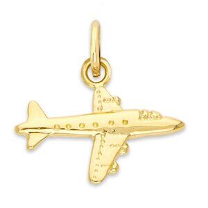 Solid 10k Gold Airplane Charm - Aviation Jewelry Gifts for Her